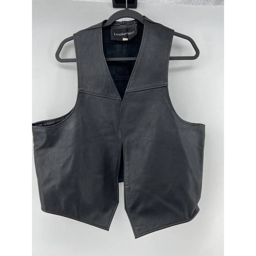 Leather Mens Biker Vest Mens‎ 40 Black Open Moto Pockets